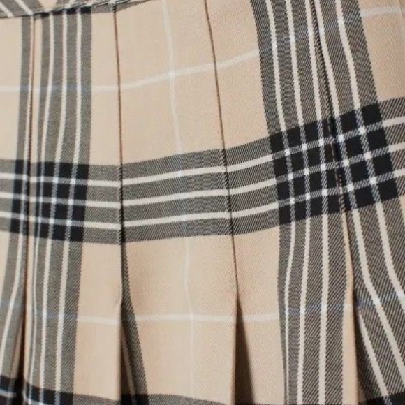 Beige Plaid Pleated Mini Skirt Size 0 Schoolgirl Skirt - Picture 3 of 13